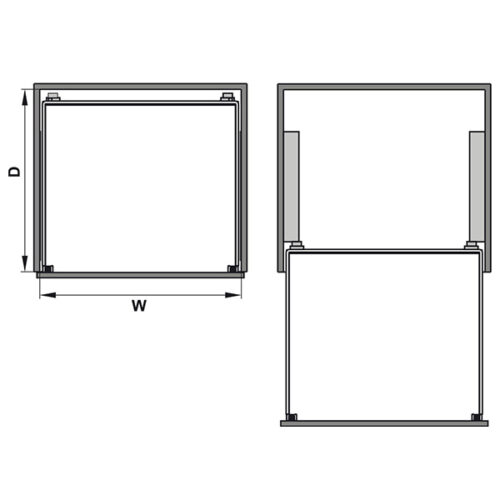 Kích thước của Bộ rổ kéo lọt lòng Arena Hafele 540.26.655, tủ rộng 500mm