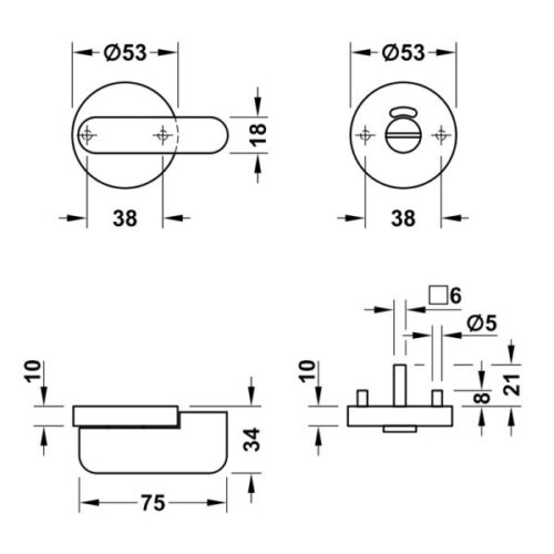 Kích thước của Chốt cài nhà vệ sinh công cộng Hafele 988.98.170