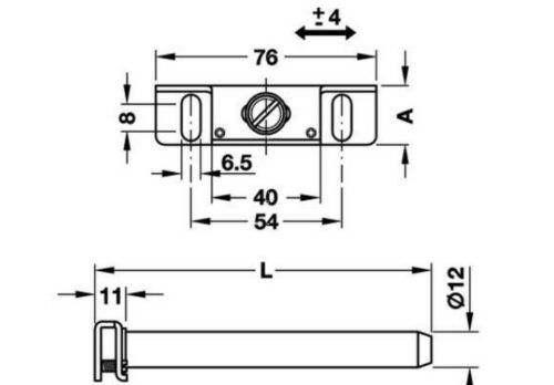 Kích thước của Chốt đỡ kệ âm gắn tường 110mm Hafele 283.33.930