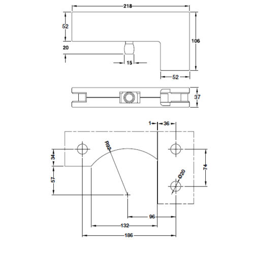 Kích thước của Kẹp kính chữ L Inox bóng Hafele 981.00.663