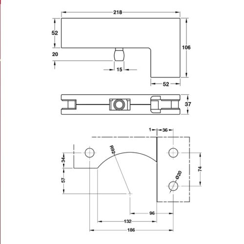 Kích thước của Kẹp kính chữ L Inox mờ Hafele 981.50.040