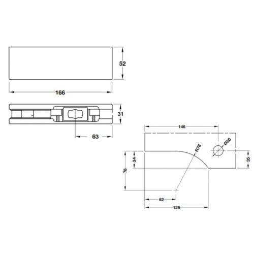 Kích thước của Kẹp kính dưới Inox mờ Hafele 981.50.010