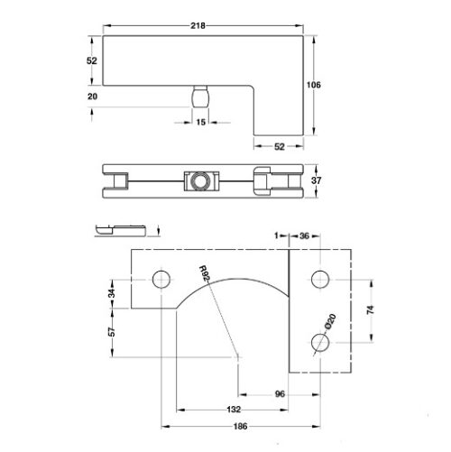 Kích thước của Kẹp kính L màu đen mờ 120kg 981.00.664