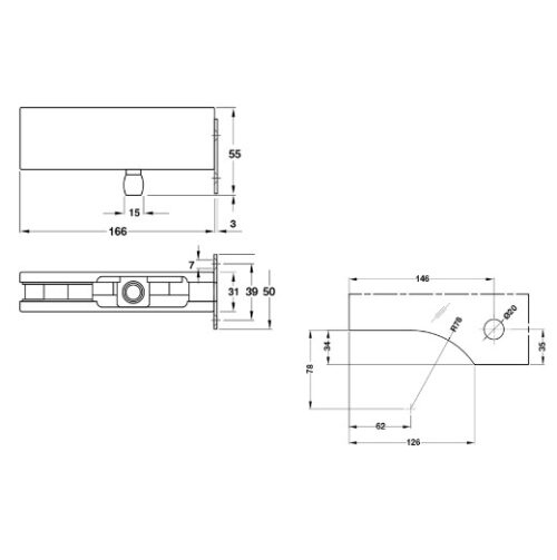 Kích thước của Kẹp kính trên khung gắn tường Inox mờ Hafele 981.50.050