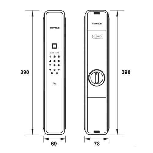 Kích thước của khóa điện tử Hafele PP9000 912.05.694