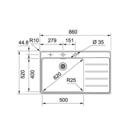 Kích thước chậu rửa Franke FSX 211 TPL RHD 127.0379.143