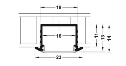 Kích thước của Nắp che cho thanh dẫn đèn Led lắp âm Hafele 833.72.854