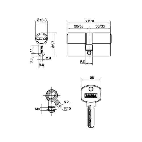 Ruột khóa 2 đầu chìa 70mm Bauma 916.87.827