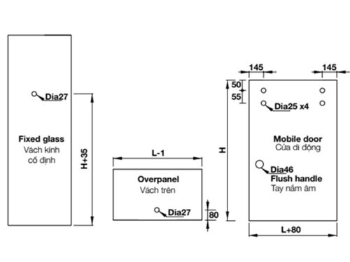 Kích thước của Phụ kiện cửa trượt kính kiểu nhà kho Hafele 981.71.070