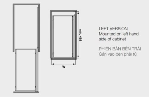 Kích thước của Phụ kiện tủ bếp Hafele 545.53.761 bộ 2 rổ ARENA COMFORT II, 250m, mở trái