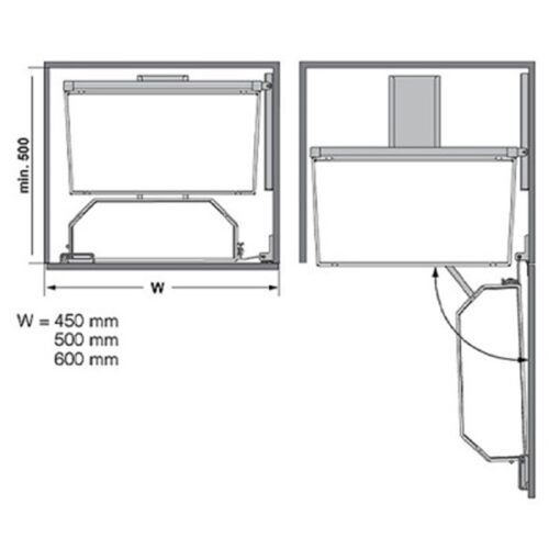 Kích thước của Phụ kiện tủ bếp Hafele 545.93.436 bộ 3 tầng TANDEM COFF 600mm