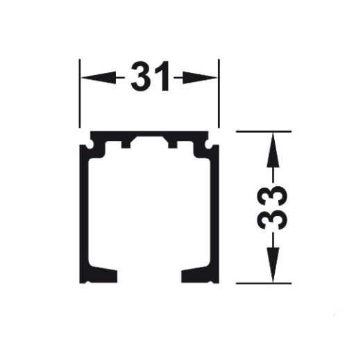 Kích thước của Ray trượt đơn 31 X 33mm Hafele 940.43.932