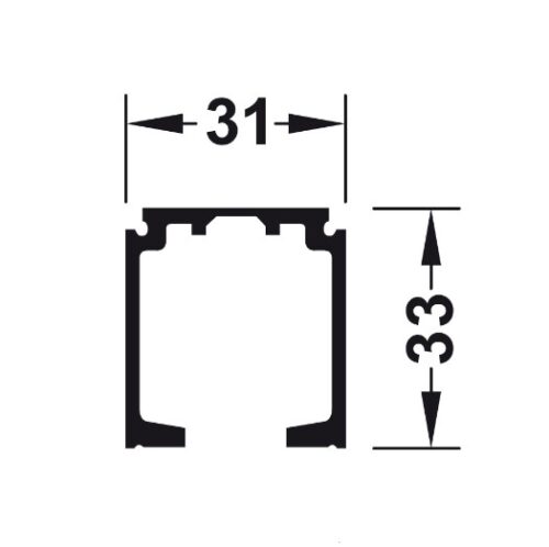 Kích thước của Ray trượt Hafele R31 x C33mm dài 6m 940.43.962