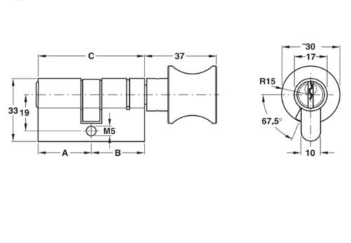 Ruột khóa 1 đầu chìa, 1 đầu vặn Hafele 916.01.018, 81mm Đồng thau