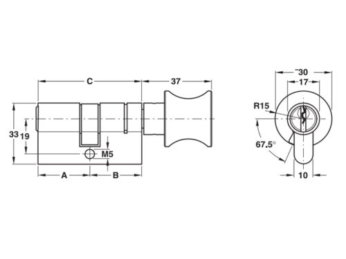 Ruột khóa 1 đầu chìa, 1 đầu vặn Hafele 916.01.057, 63mm Đồng thau