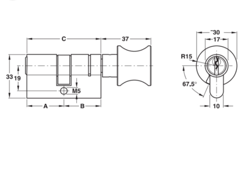 Ruột khóa 1 đầu chìa, 1 đầu vặn Hafele 916.01.063, 71mm Đồng thau