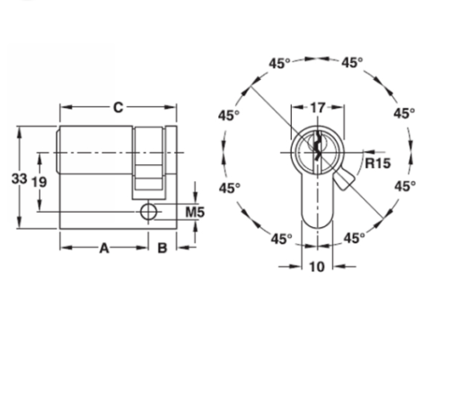 Ruột khóa 1 đầu Hafele 916.96.119, 45, mm Đồng thau