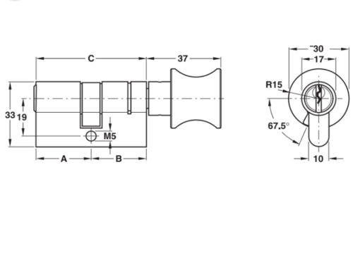 Ruột khóa 1 đầu chìa, 1 đầu vặn Hafele 916.96.664, 71mm Đồng thau