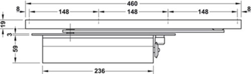 Kích thước của Tay đẩy hơi cùi chỏ âm 150Kg Hafele 931.84.006