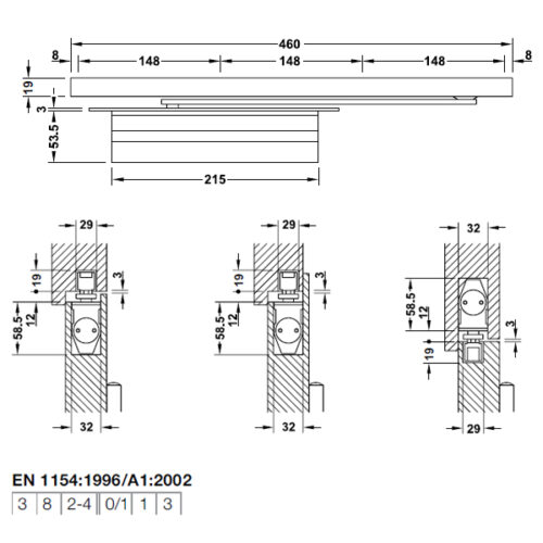 Tay đẩy hơi cùi chỏ lắp âm 60Kg Hafele 931.84.049