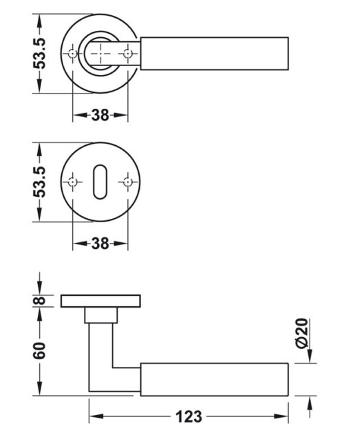 Kích thước của Tay nắm cửa phòng Hafele 903.92.696