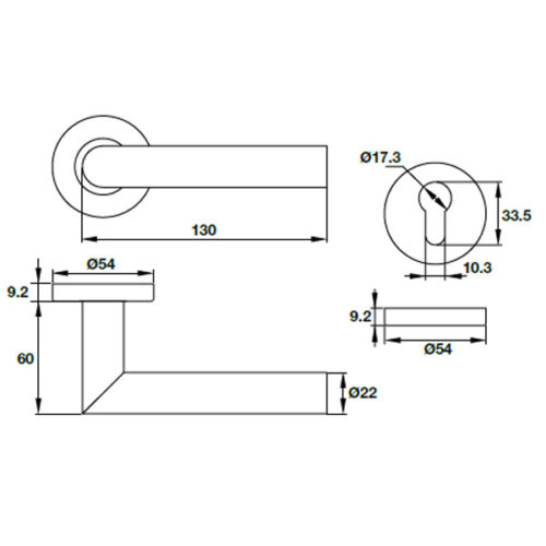 Kích thước của Tay nắm gạt cửa phòng Hafele 903.91.454