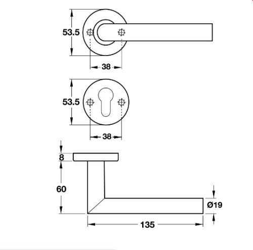 Kích thước của Tay nắm gạt cửa phòng Hafele 903.92.559