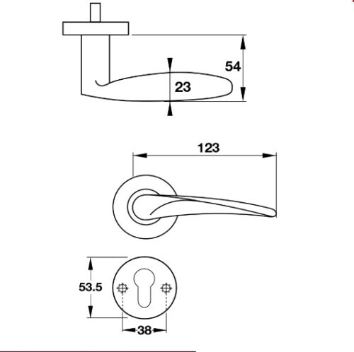 Kích thước của Tay nắm gạt cửa vệ sinh Hafele 903.98.148