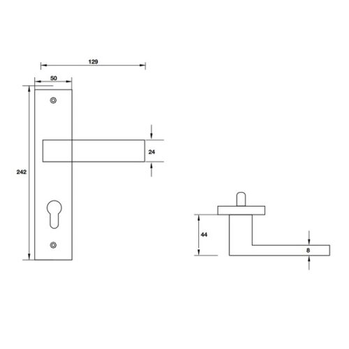 Kích thước của Tay nắm gạt đế dài C/C 72mm Hafele 903.99.302