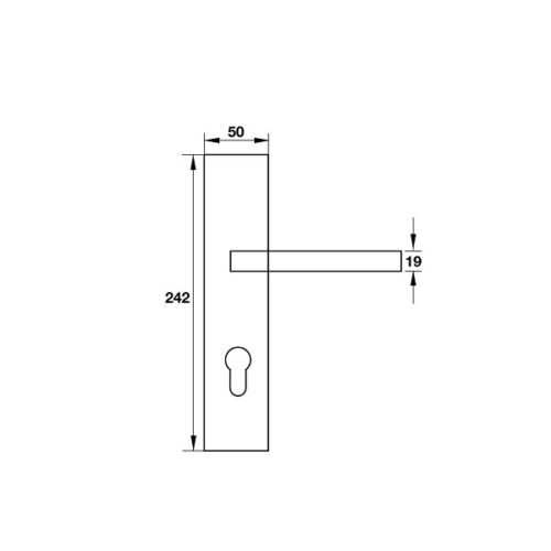 Kích thước của Tay nắm gạt đế dài C/C 72mm Hafele 903.99.303