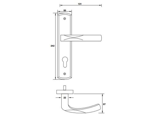 Kích thước của tay nắm gạt đế dài mở phải C/C 72mm Hafele 903.98.462