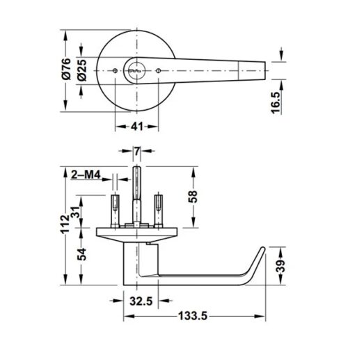 Kích thước của Tay nắm gạt Hafele 911.54.002