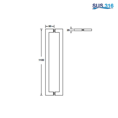 Kích thước của Tay nắm kéo dạng vuông Hafele 903.02.030