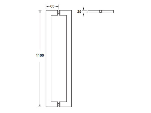 Kích thước của Tay nắm kéo vuông C/C 1075mm Hafele 499.68.039