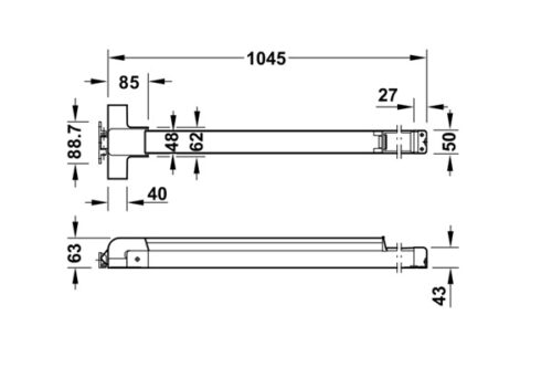 Kích thước của Thanh thoát hiểm Inox mờ Hafele 903.00.310