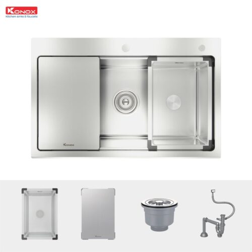 Chi tiết chậu rửa bát chống xước Konox Workstation Sink – Topmount Sink KN8151TS Dekor