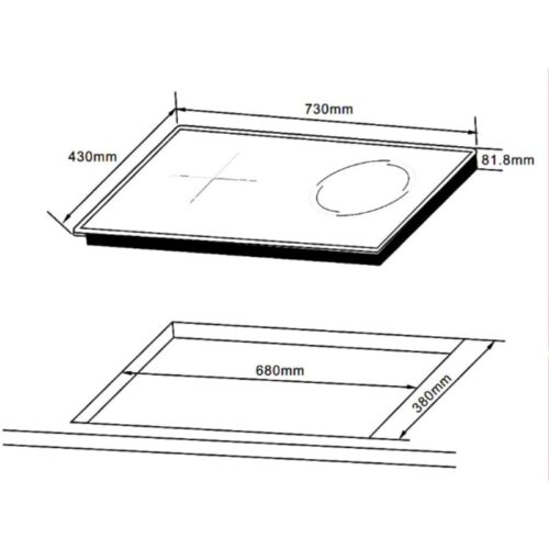 Kích thước bếp từ kết hợp hồng ngoại 2 vùng nấu Hafele HC-H7321B 536.61.856