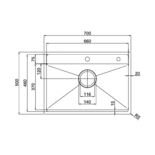 Kích thước chậu rửa bát inox 1 hố Paul Schmitt PA 7050-TDA