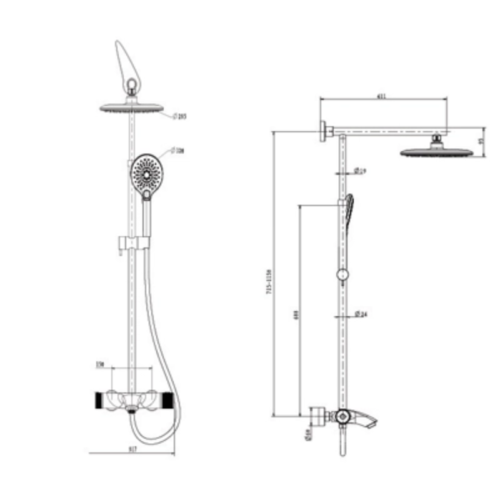 Kích thước sen cây tắm nóng lạnh Paul Schmitt PA501R