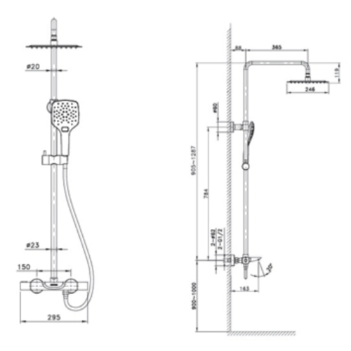 Kích thước sen cây tắm nóng lạnh Paul Schmitt PA503R