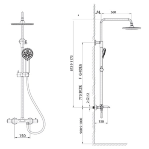 Kích thước sen cây tắm nóng lạnh Paul Schmitt PA508R