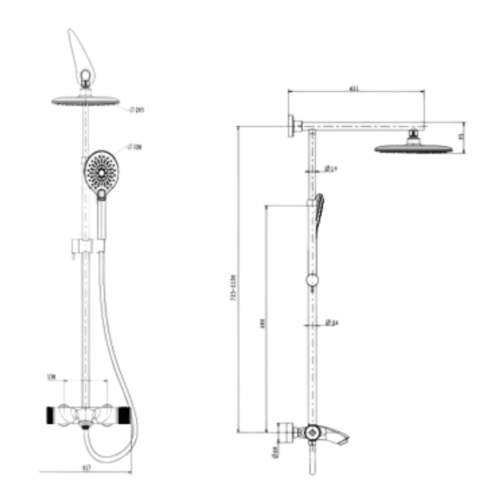 Kích thước sen cây tắm nóng lạnh Paul Schmitt PA512R