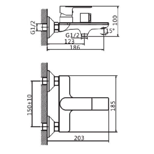 Kích thước sen tắm nóng lạnh Paul Schmitt PA016B