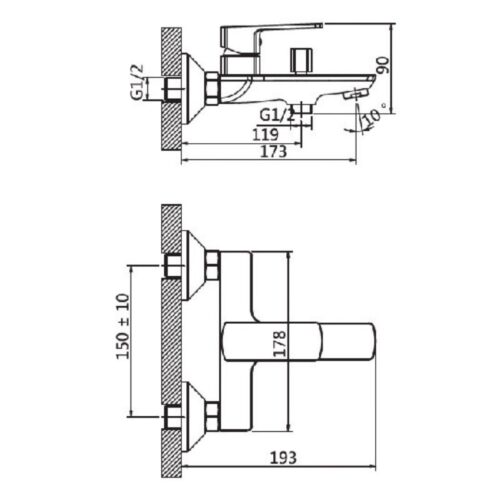 Kích thước sen tắm nóng lạnh Paul Schmitt PA019B