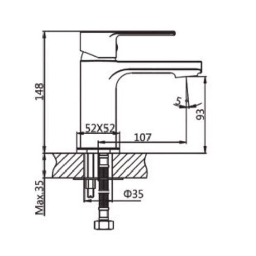 Kích thước vòi chậu lavabo nóng lạnh Paul Schmitt PA012F