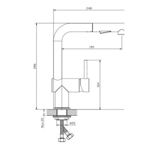 Kích thước vòi rửa bát nóng lạnh Paul Schmitt PA308K có dây rút