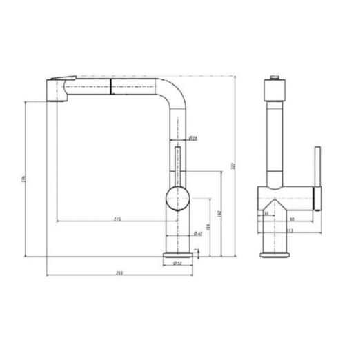 Kích thước vòi rửa bát nóng lạnh Paul Schmitt PA313K có dây rút