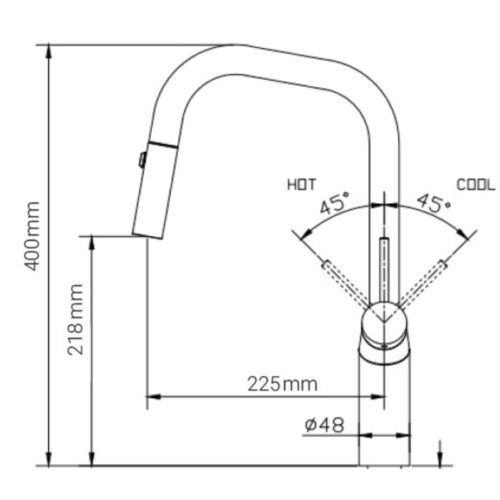 Kích thước vòi rửa bát nóng lạnh Paul Schmitt PA321KB có dây rút