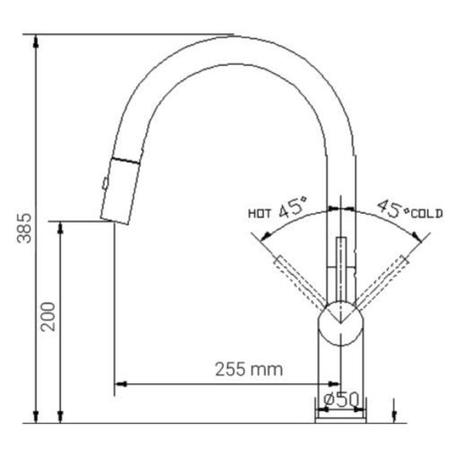 Kích thước vòi rửa bát nóng lạnh Paul Schmitt PA322KB có dây rút