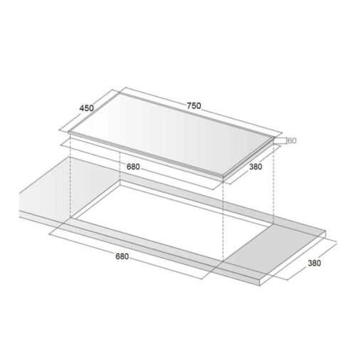 Kích thước lắp đặt bếp từ đôi Canzy CZ-TL608PLUS lắp âm